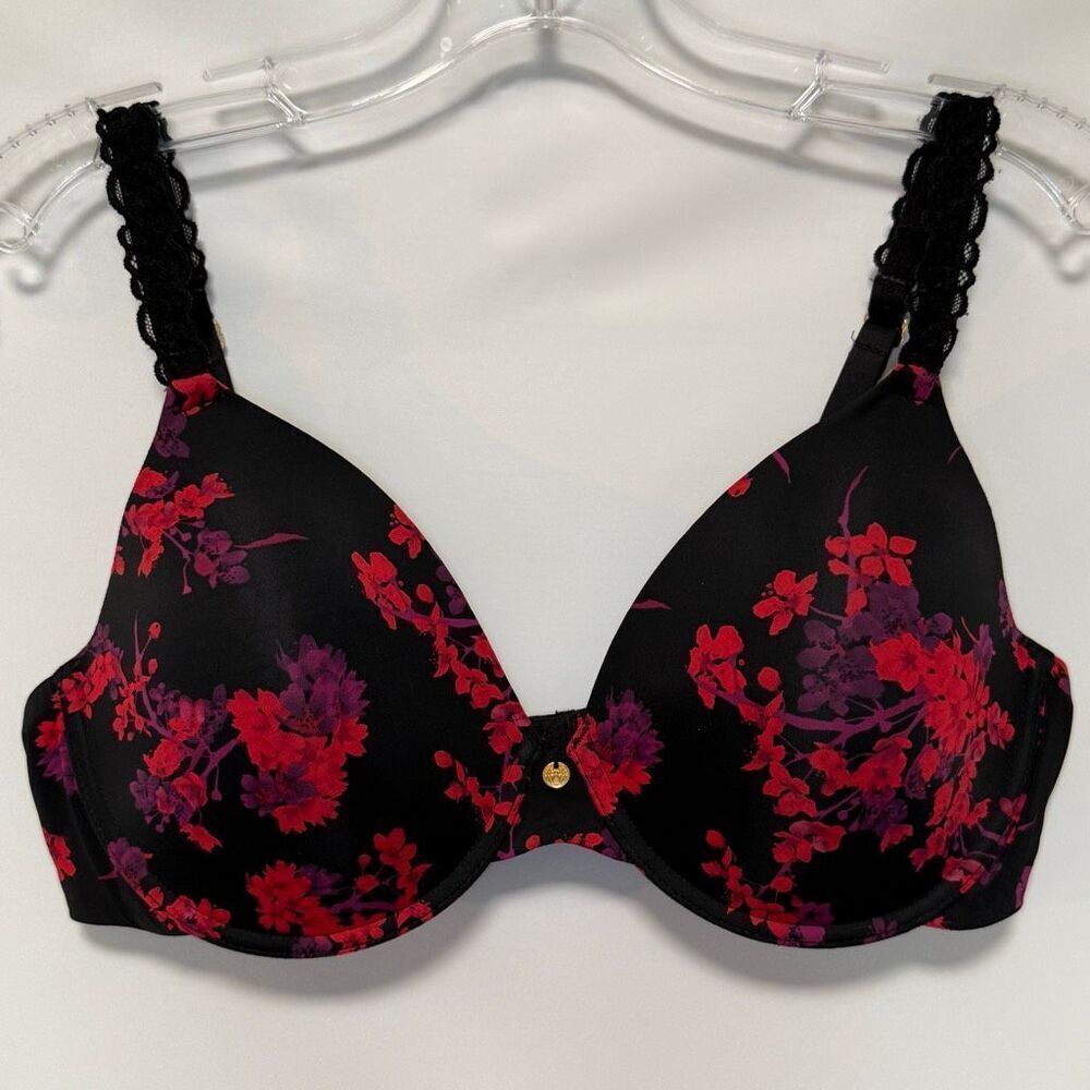 B6 Natori Pure Luxe Custom Coverage Contour Underwire Bra purple red black lace